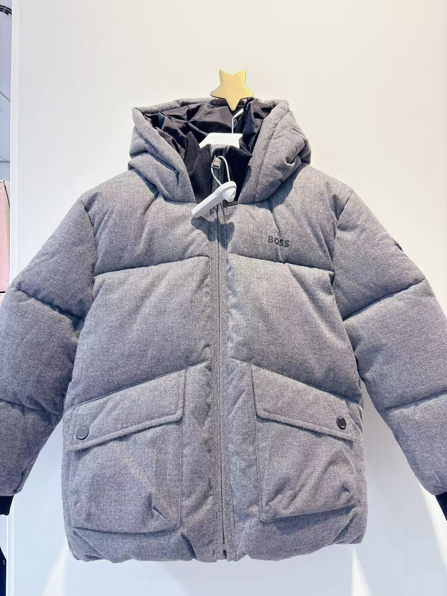 Boss Boys Grey Padded Hooded Jacket