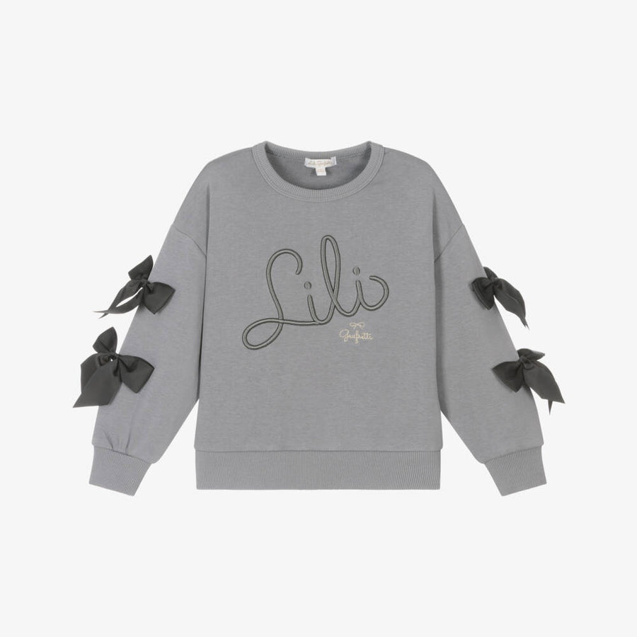 Lili Gaufrette Girls Silver Sconce Sweatshirt W Bows