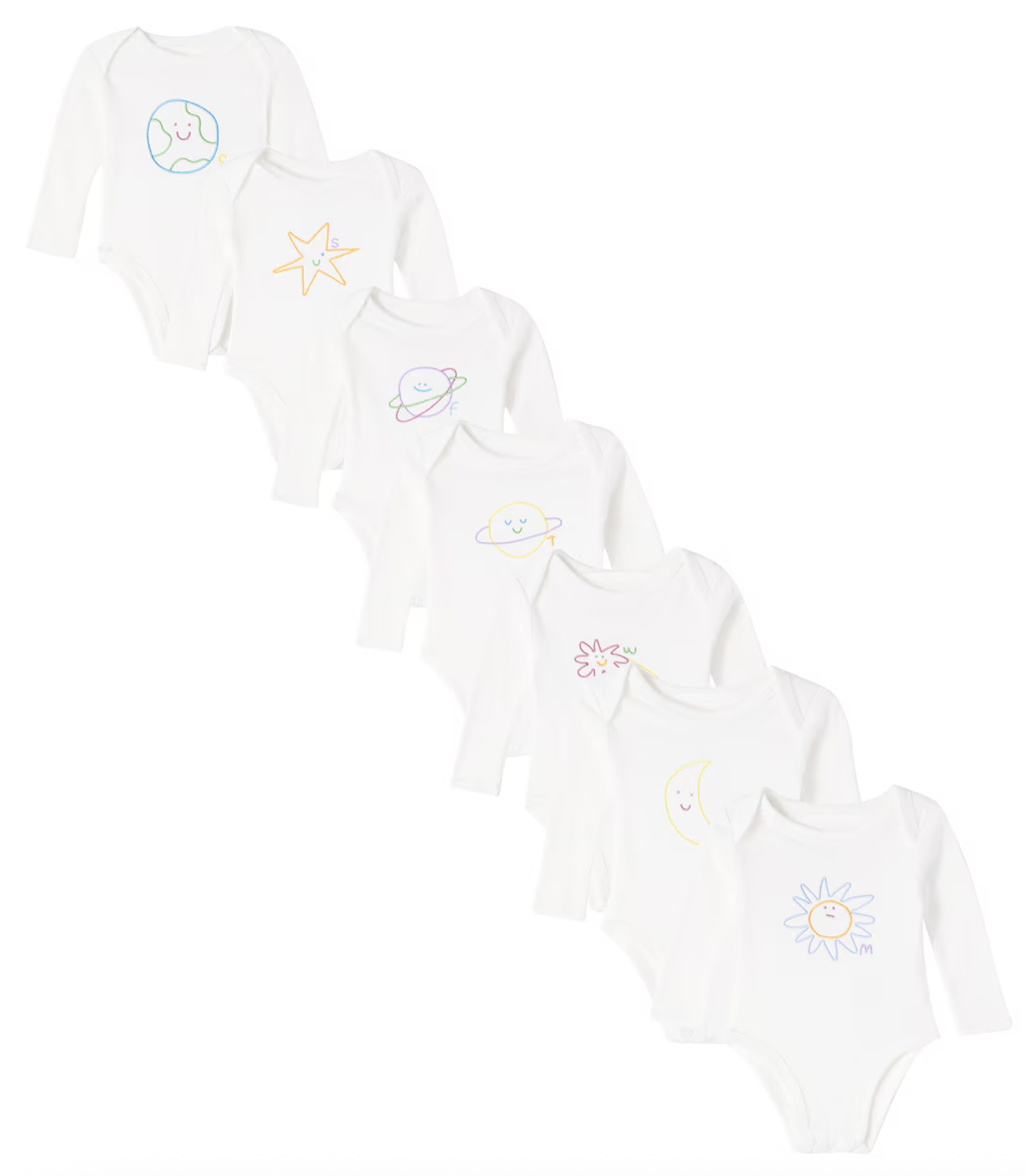 Stella McCartney Kids Baby set of 7 embroidered cotton bodysuits