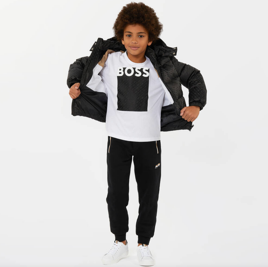 Boss Boys Black Monogram Puffer Jacket