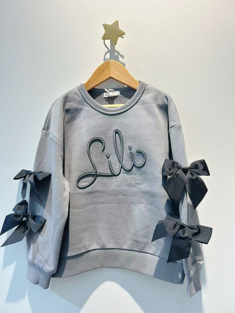 Lili Gaufrette Girls Silver Sconce Sweatshirt W Bows