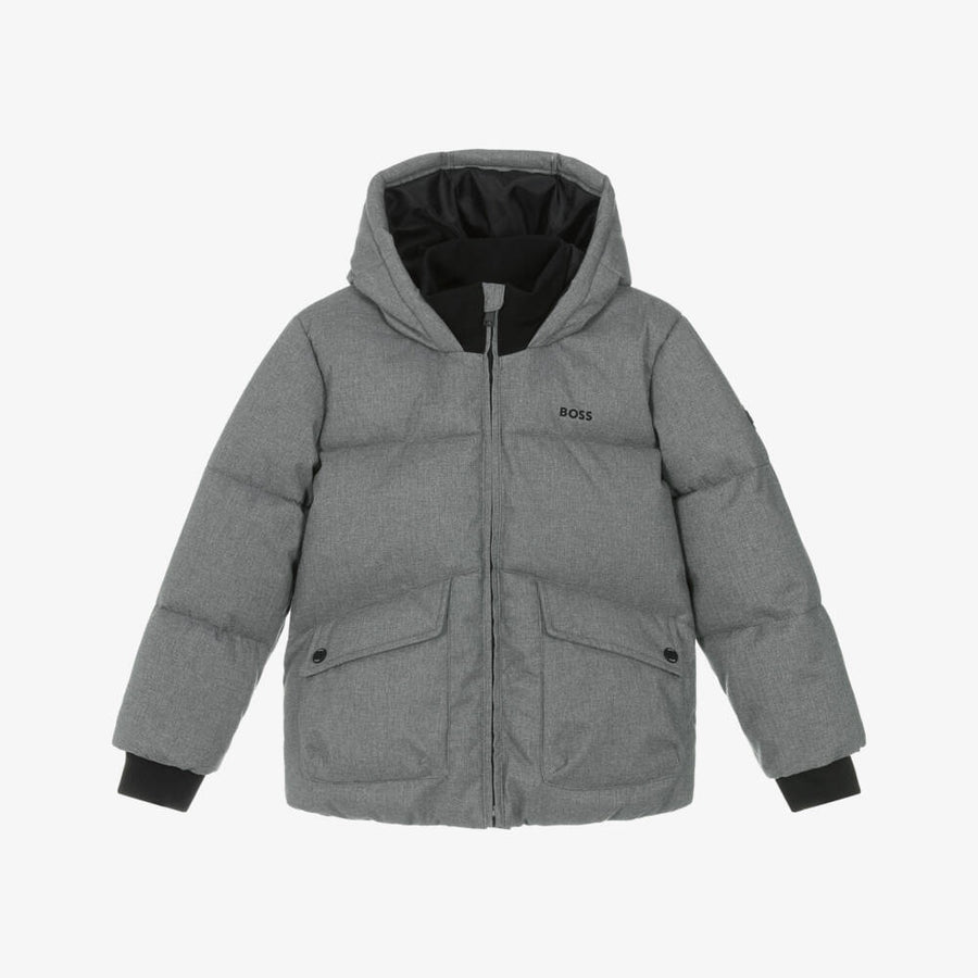 Boss Boys Grey Padded Hooded Jacket