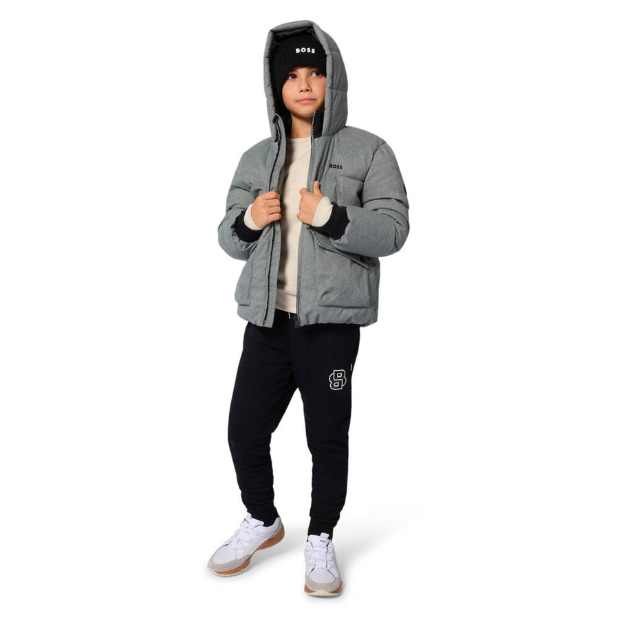 Boss Boys Grey Padded Hooded Jacket