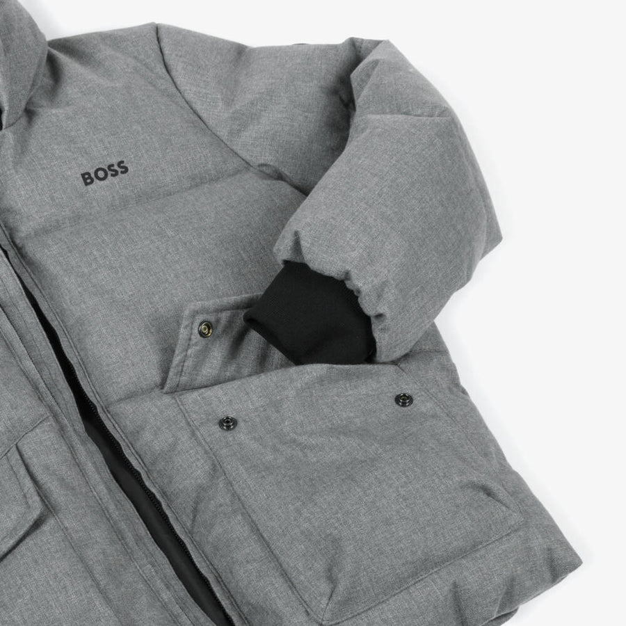 Boss Boys Grey Padded Hooded Jacket