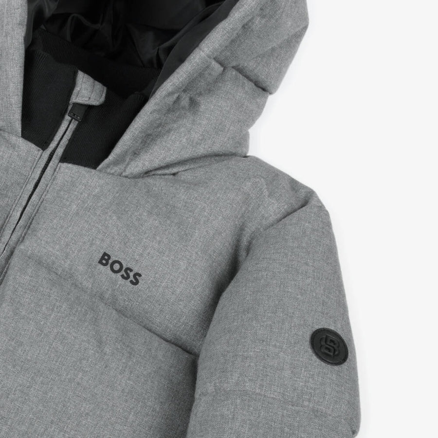 Boss Boys Grey Padded Hooded Jacket
