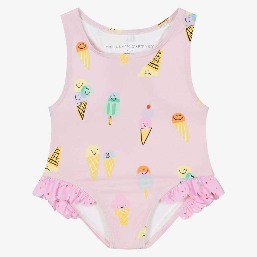 Stella McCartney Kids Girls Pink Ice Cream Swimsuit (UPF50+)