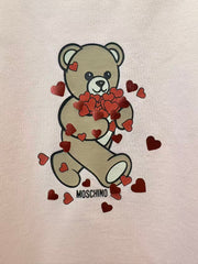Moschino Kids Pink Crop Sweatshirt with Bear Holding Heart