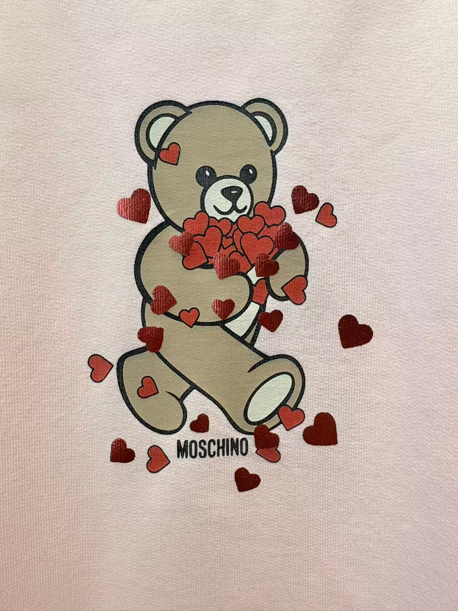 Moschino Kids Pink Crop Sweatshirt with Bear Holding Heart
