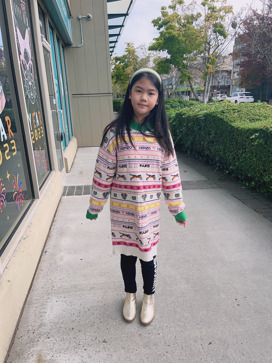 KENZO KIDS Teen Girls Pink Jacquard Knit Sweater Dress Enfance Baby & Kids KENZO KIDS Teen Girls Pink Jacquard Knit Sweater Dress Enfance Baby & Kids