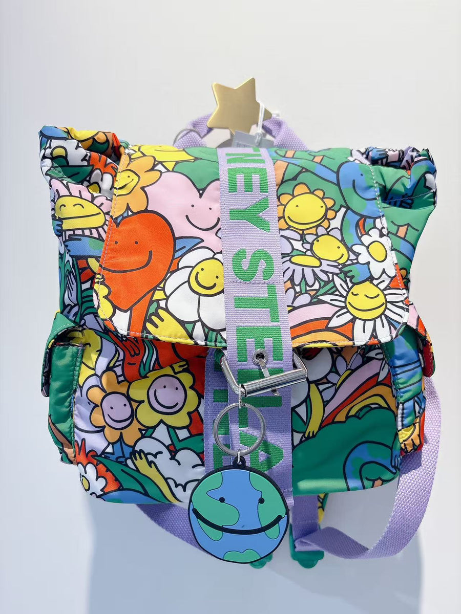 Stella McCartney Kids Girls Colourful Earth & Smiling Flowers Backpack (27cm)