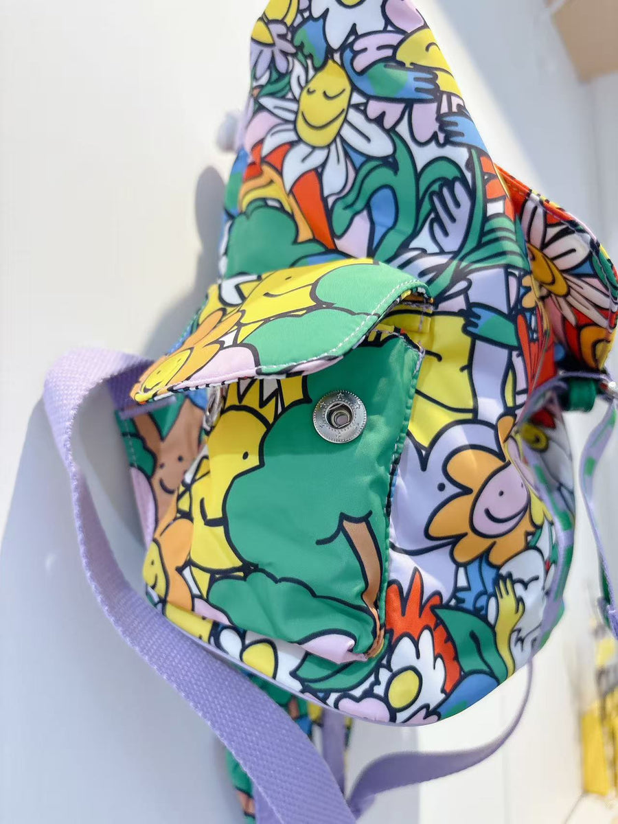 Stella McCartney Kids Girls Colourful Earth & Smiling Flowers Backpack (27cm)