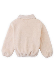 Gingersnaps Augusta Shearling Zip- Through Jacket with Ribbed Neck and Embroidered Poodle Heart Badge