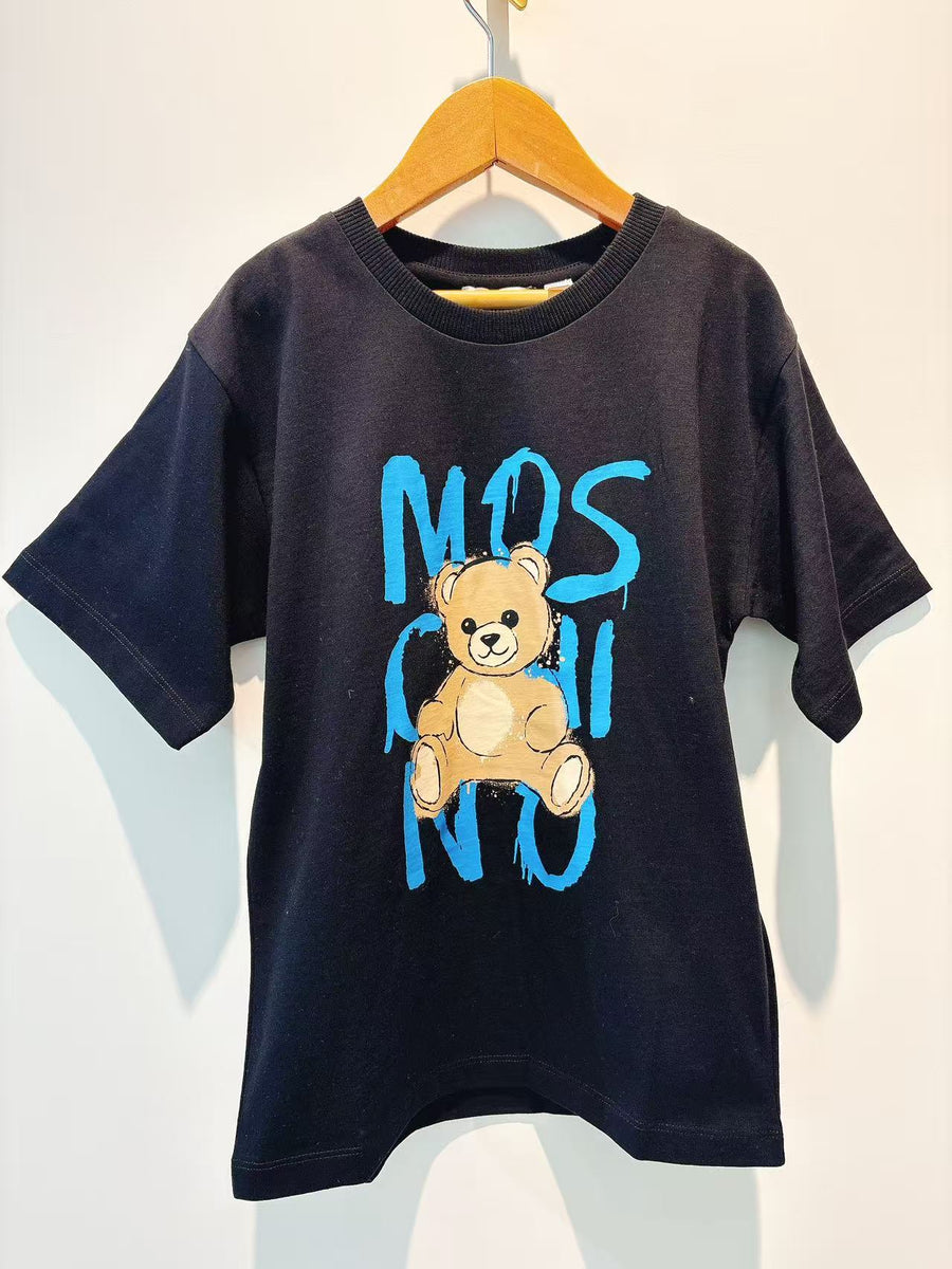 Moschino Black Cotton Teddy Bear Maxi T-Shirt with Graffiti Logo