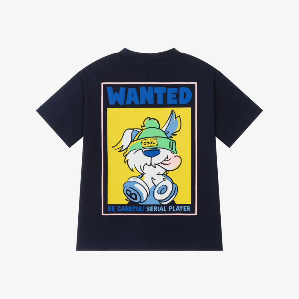 Billieblush Boys Navy Blue Dog Illustration Cotton T-Shirt