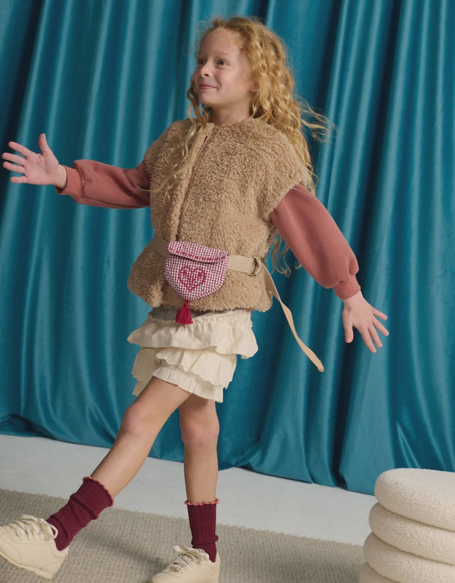 Gingersnaps Jeanette Shearling Gilet with Floral Belt Bag and Tassels
