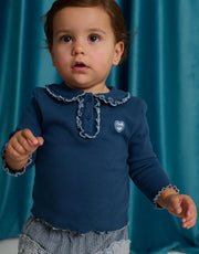 Gingersnaps Baby Geraldine Ribbled Tee with Collar Blue