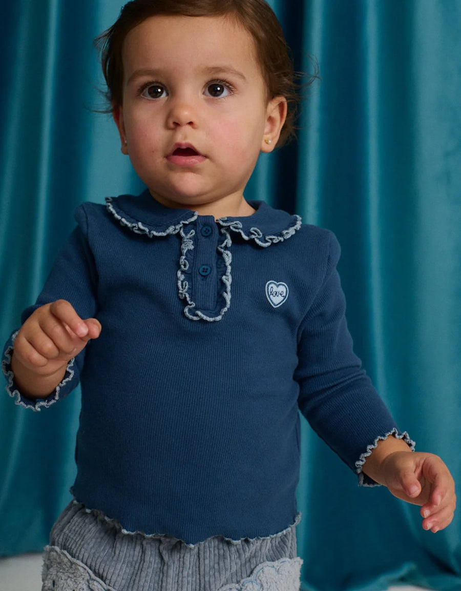 Gingersnaps Baby Geraldine Ribbled Tee with Collar Blue