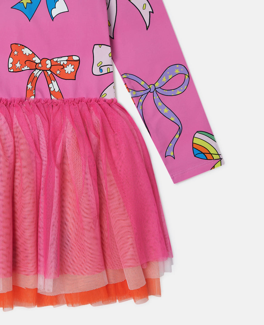 Stella McCartney Kids Bow Print Layered Tulle Dress