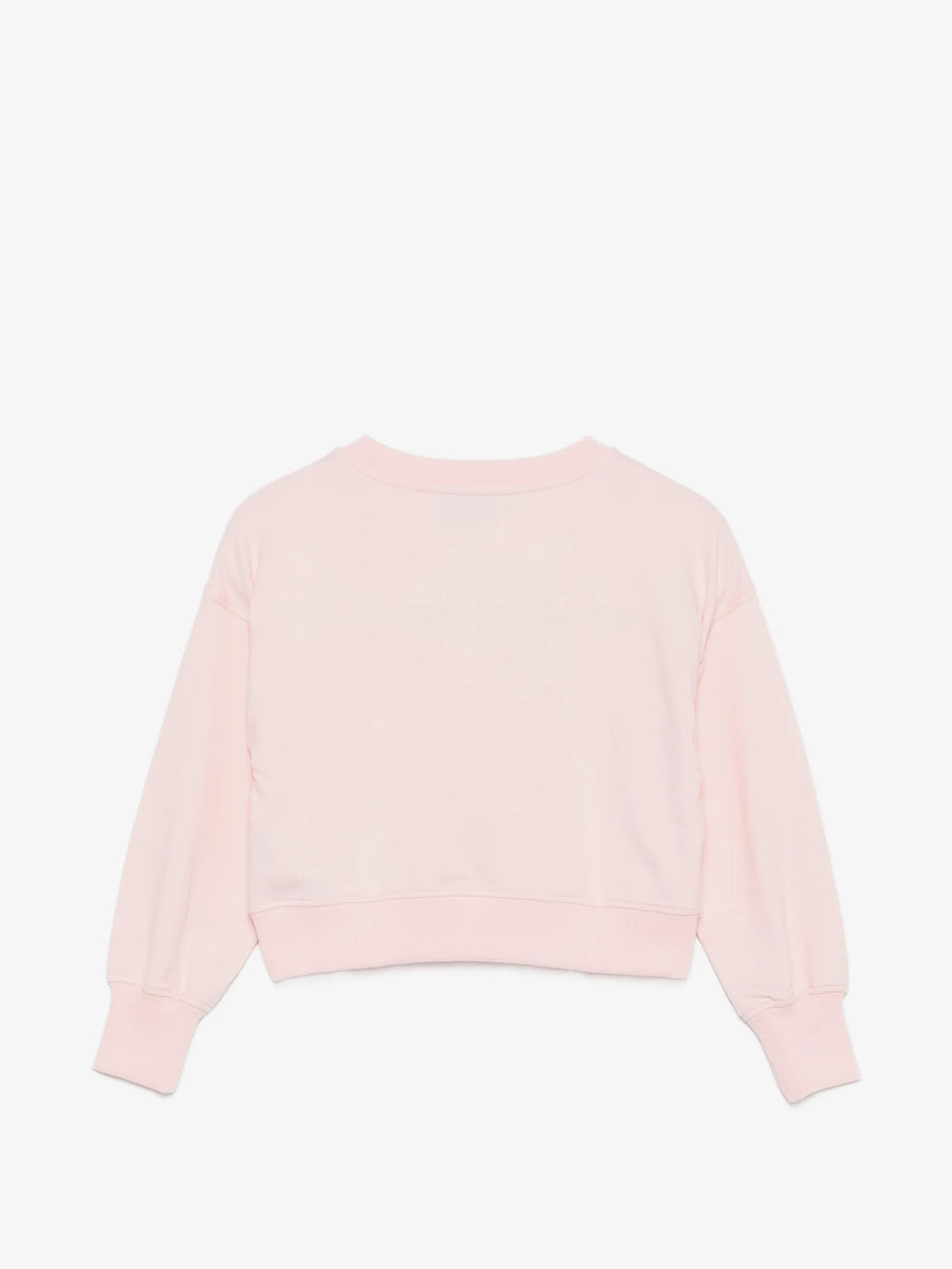 Moschino Kids Pink Crop Sweatshirt with Bear Holding Heart