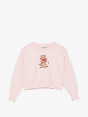 Moschino Kids Pink Crop Sweatshirt with Bear Holding Heart