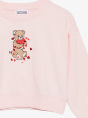Moschino Kids Pink Crop Sweatshirt with Bear Holding Heart