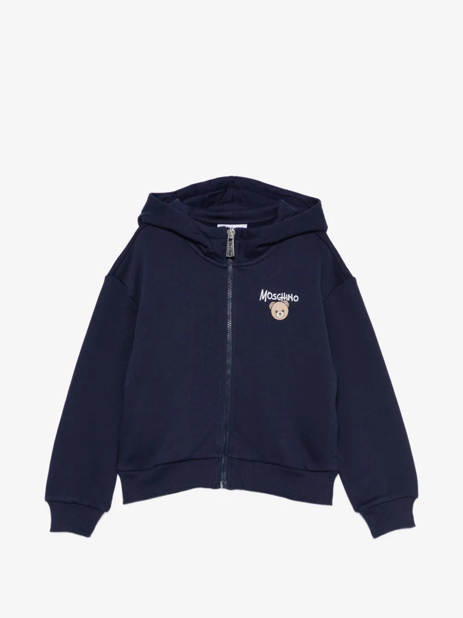 Moschino Kids Navy Zip-up Hoodie with Bear Logo
