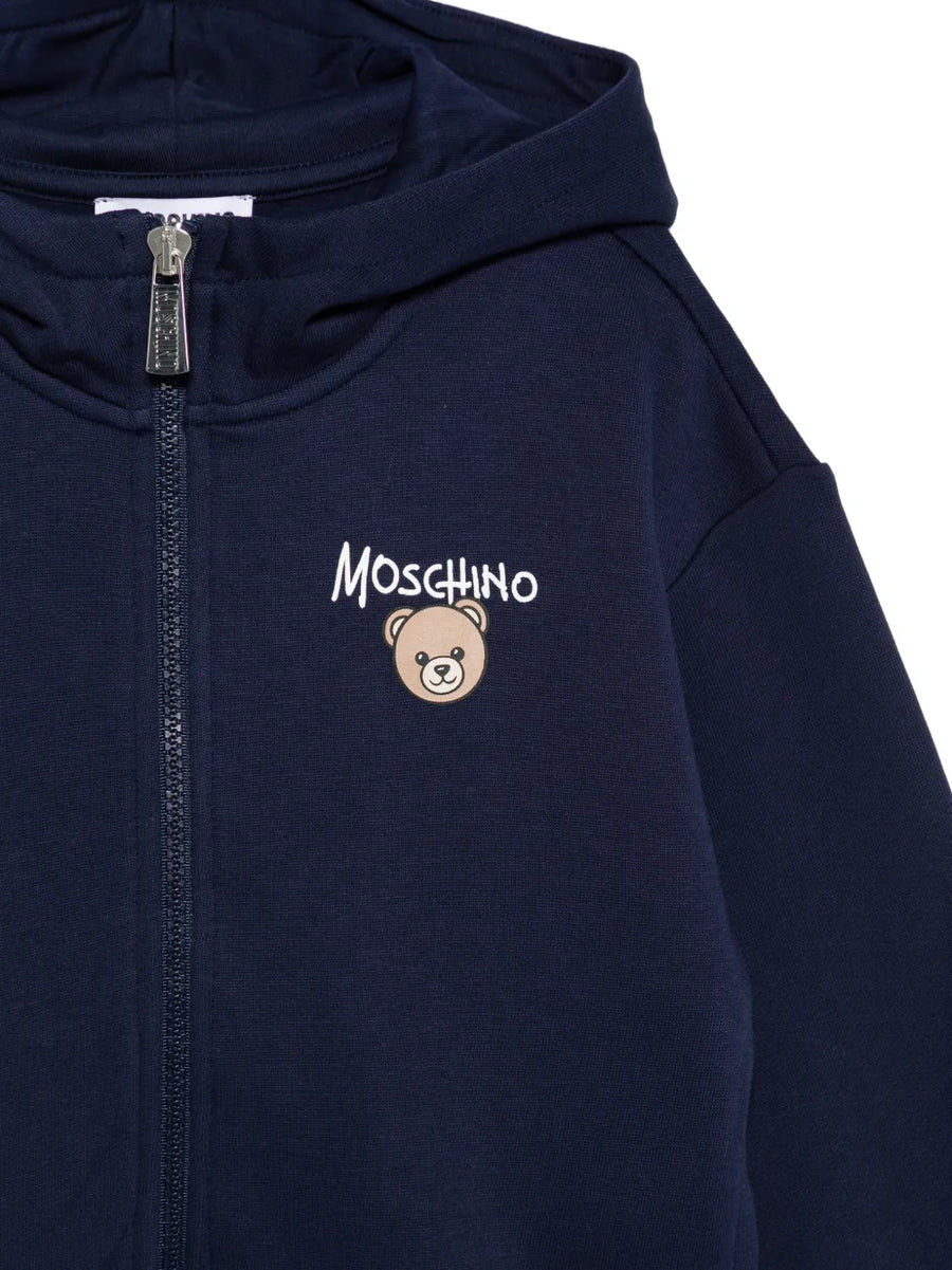 Moschino Kids Navy Zip-up Hoodie with Bear Logo