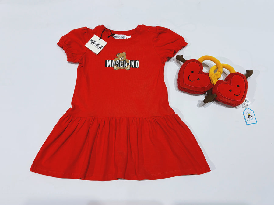 Moschino Baby Girls Cotton Jersey Teddy  Bear Logo Dress