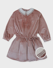 Gingersnaps Clementina Drop-Waist Velvet Dress with Embroidered Collar and Side Ties
