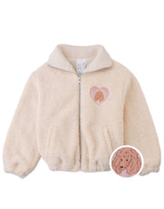 Gingersnaps Augusta Shearling Zip- Through Jacket with Ribbed Neck and Embroidered Poodle Heart Badge