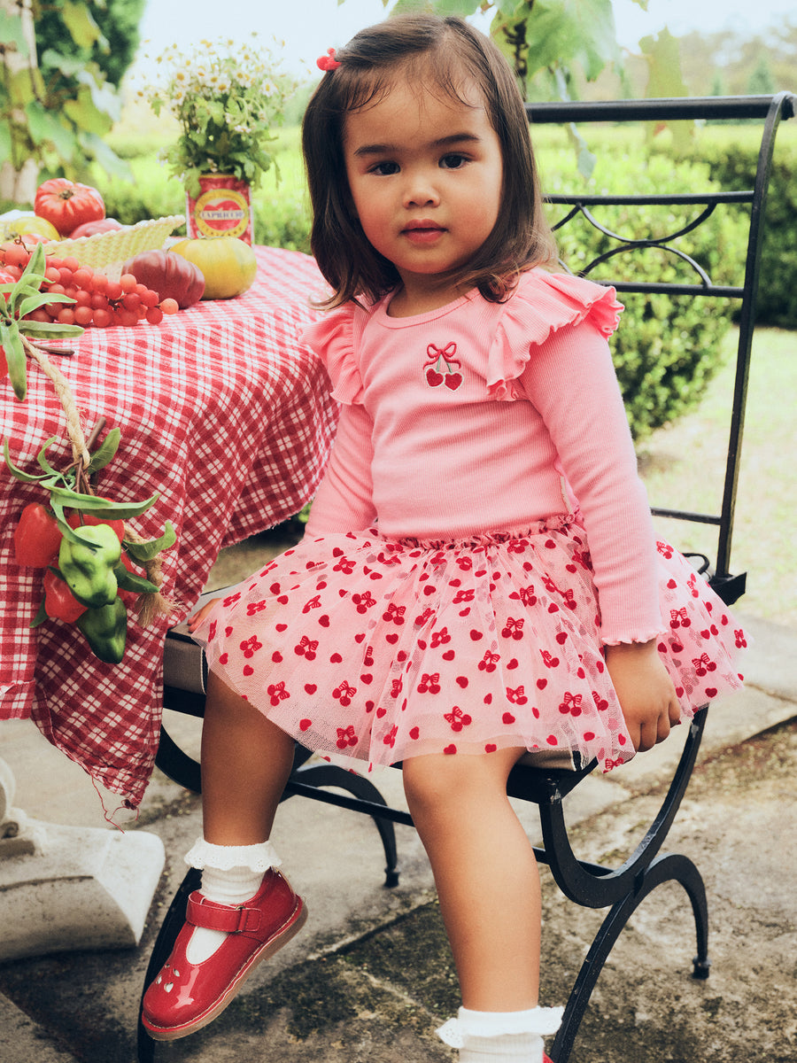 Huxbaby Longsleeve Cherry Pie Rib Tulle Dress