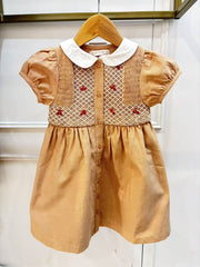 Gingersnaps Baby Marjorie Hand-Smocked Dress with Cherry Bullion Hand Embroidery