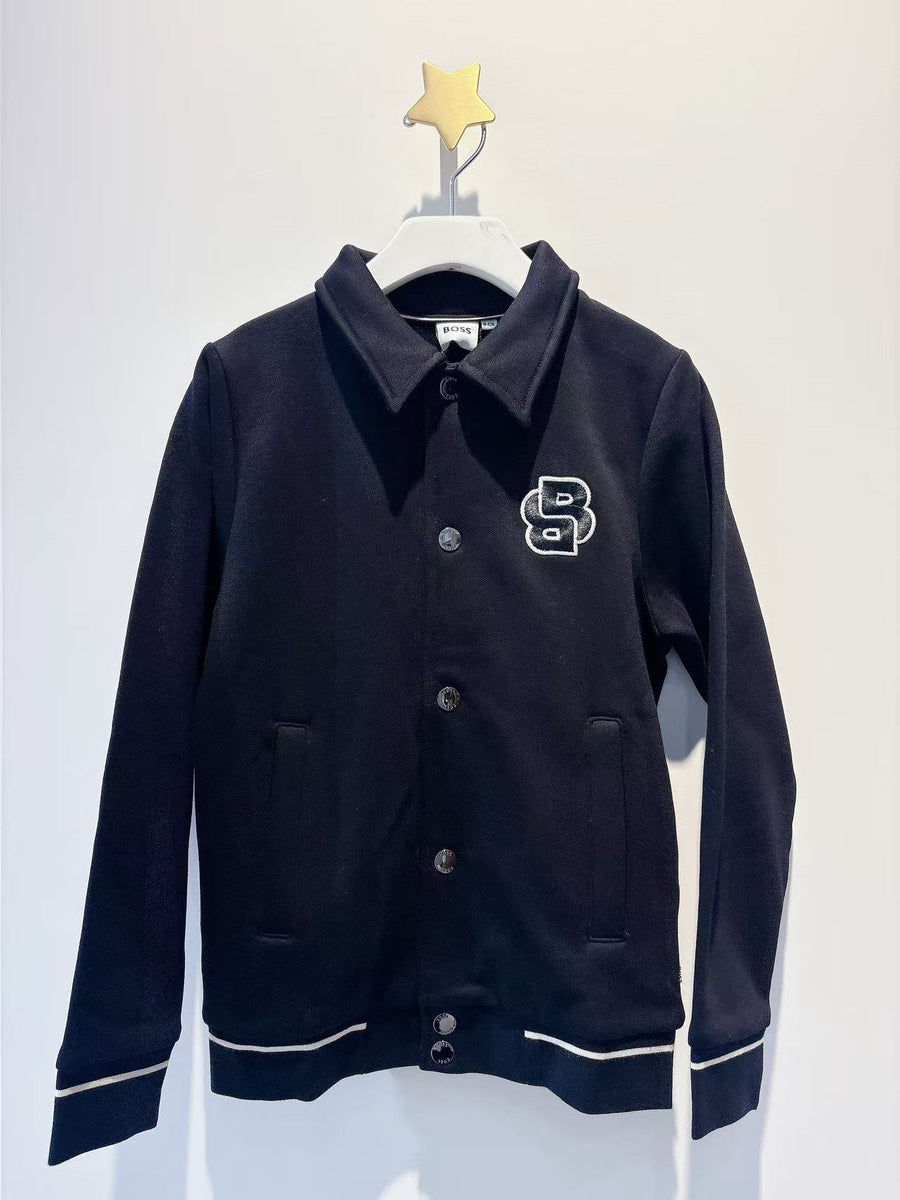 Boss Boys Black Cotton Jersey Varsity Jacket