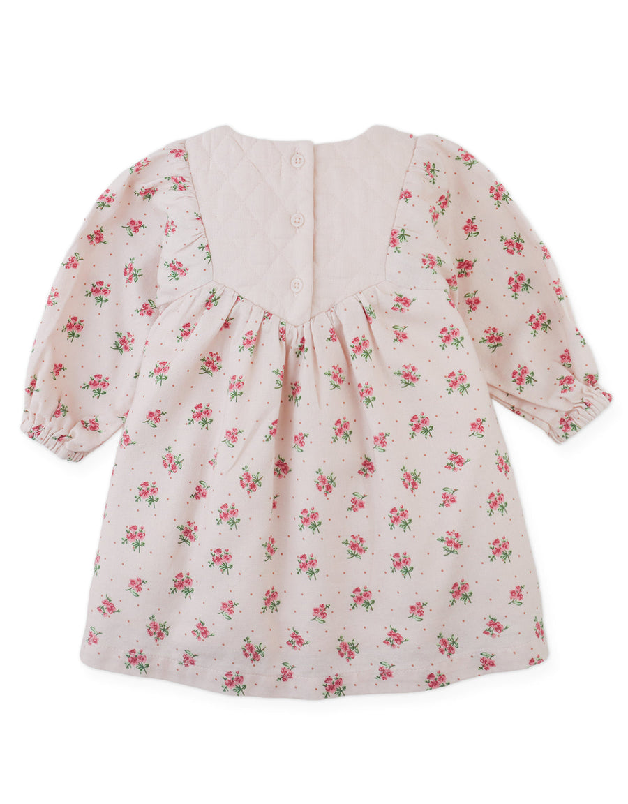 Gingersnaps   Baby Olivia Floral Printed Dress with Cross-Stitch Embroidery on Quilted Yoke