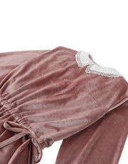 Gingersnaps Clementina Drop-Waist Velvet Dress with Embroidered Collar and Side Ties
