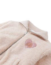 Gingersnaps Augusta Shearling Zip- Through Jacket with Ribbed Neck and Embroidered Poodle Heart Badge