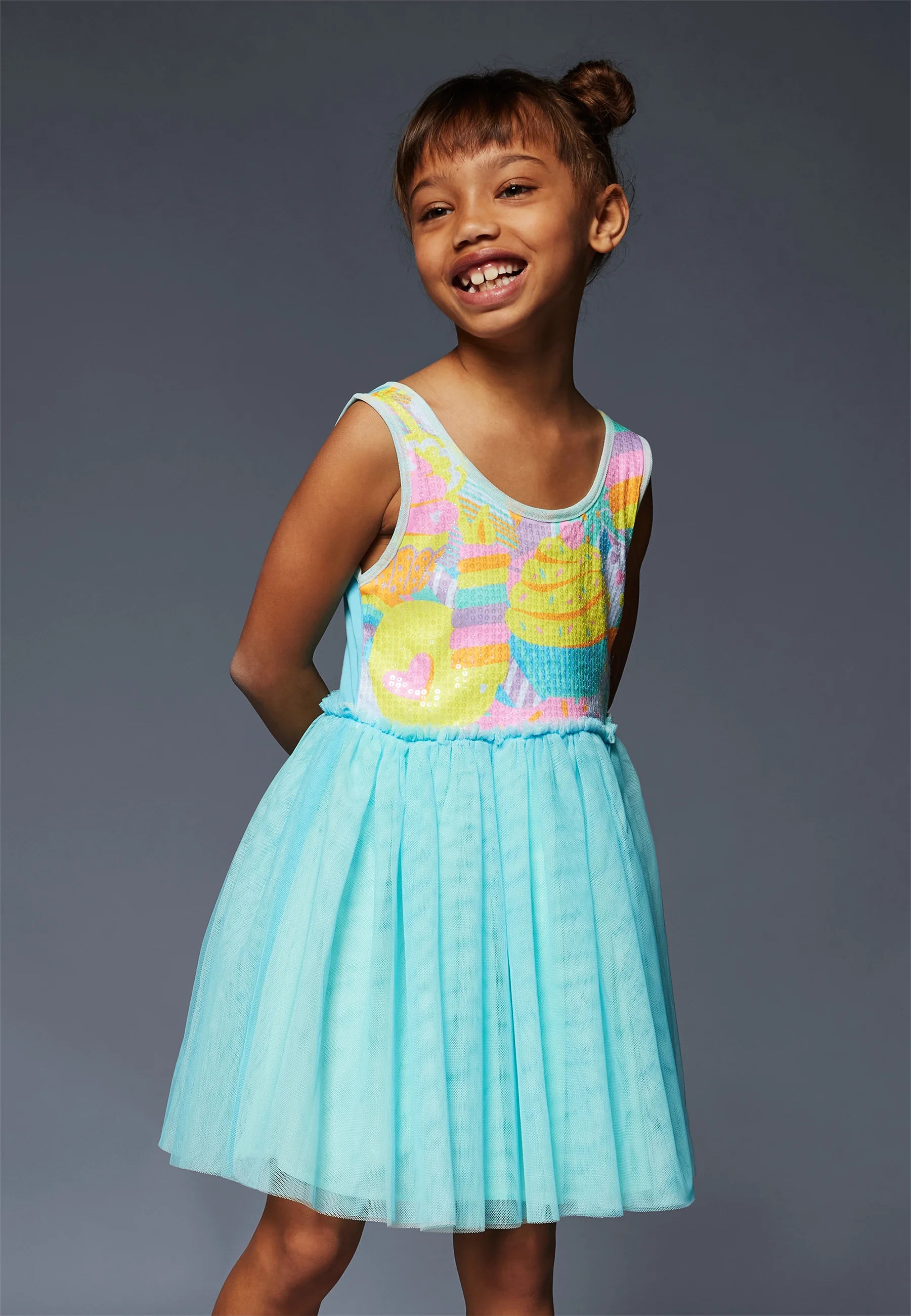 Billieblush Bi Material Sequin Tulle Dress with Glitter Crown