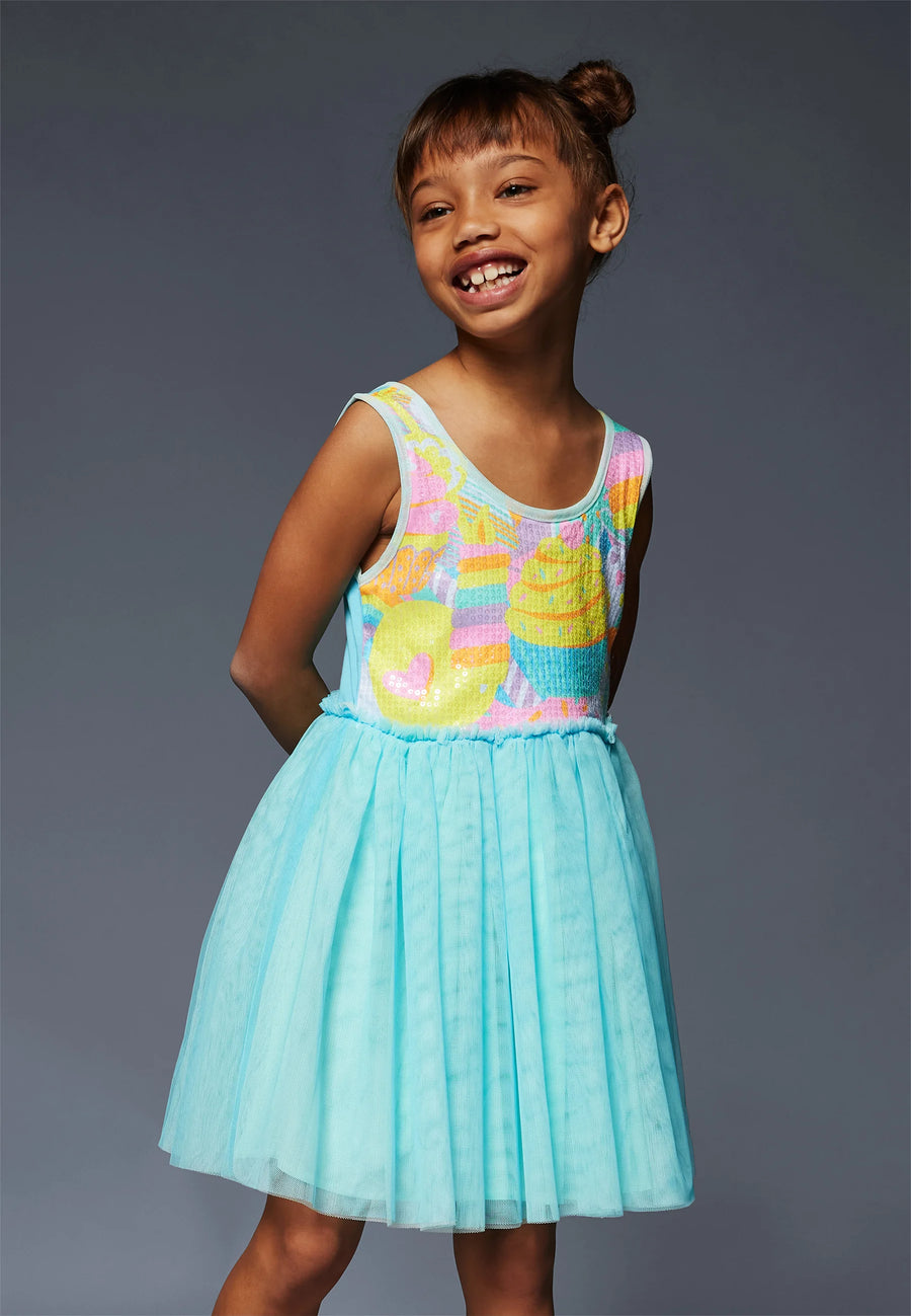 Billieblush Bi Material Sequin Tulle Dress with Glitter Crown