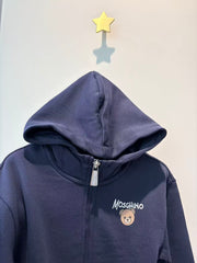 Moschino Kids Navy Zip-up Hoodie with Bear Logo