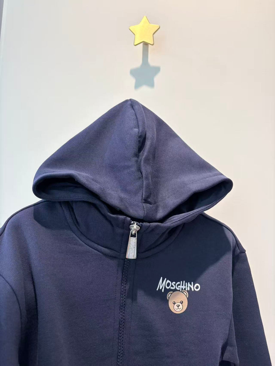 Moschino Kids Navy Zip-up Hoodie with Bear Logo