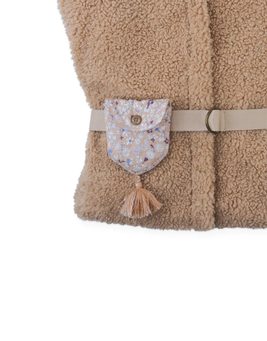 Gingersnaps Jeanette Shearling Gilet with Floral Belt Bag and Tassels