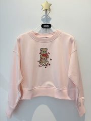 Moschino Kids Pink Crop Sweatshirt with Bear Holding Heart