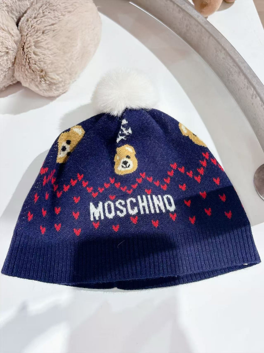 Moschino Kids Knitted Navy Blue Hat