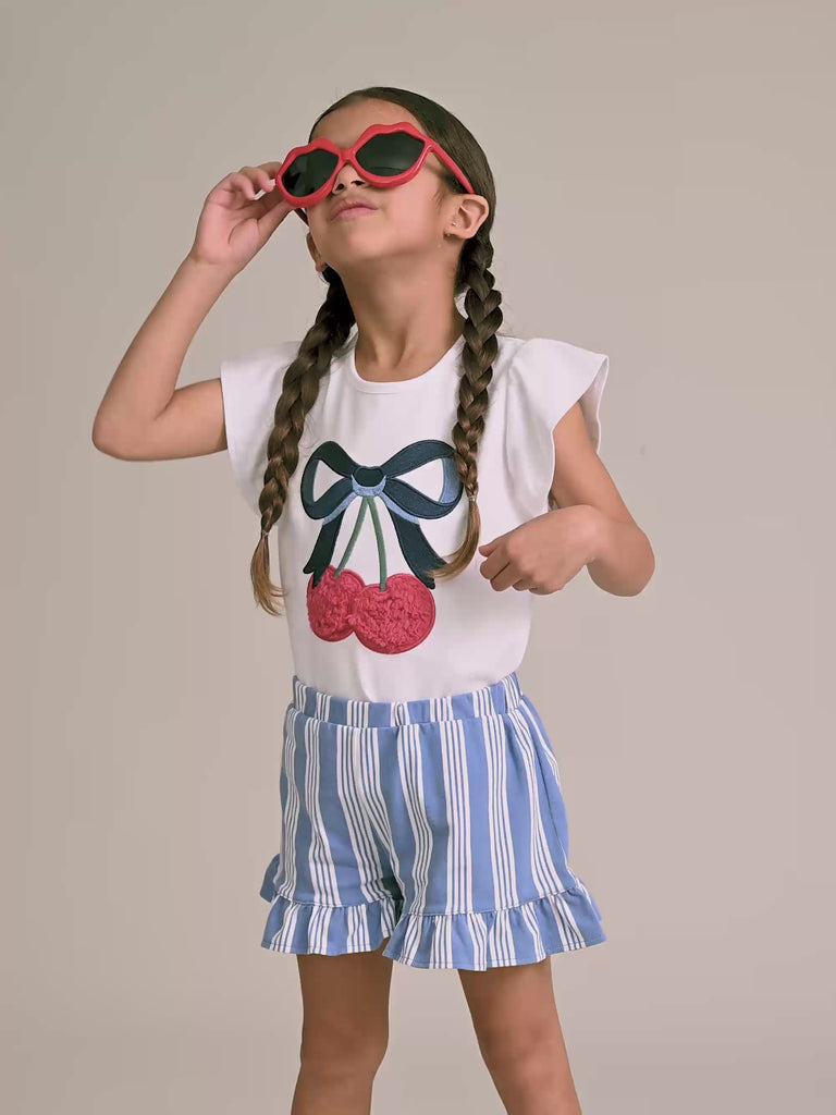Huxbaby Girl Cherry Bow Frill Sleeve Tee
