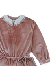 Gingersnaps Clementina Drop-Waist Velvet Dress with Embroidered Collar and Side Ties