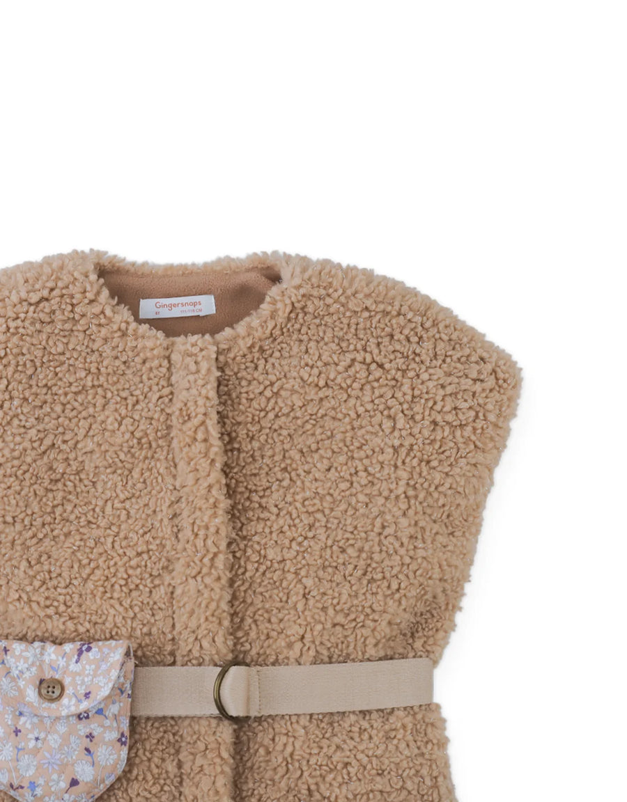 Gingersnaps Jeanette Shearling Gilet with Floral Belt Bag and Tassels