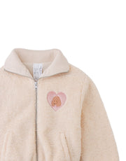 Gingersnaps Augusta Shearling Zip- Through Jacket with Ribbed Neck and Embroidered Poodle Heart Badge