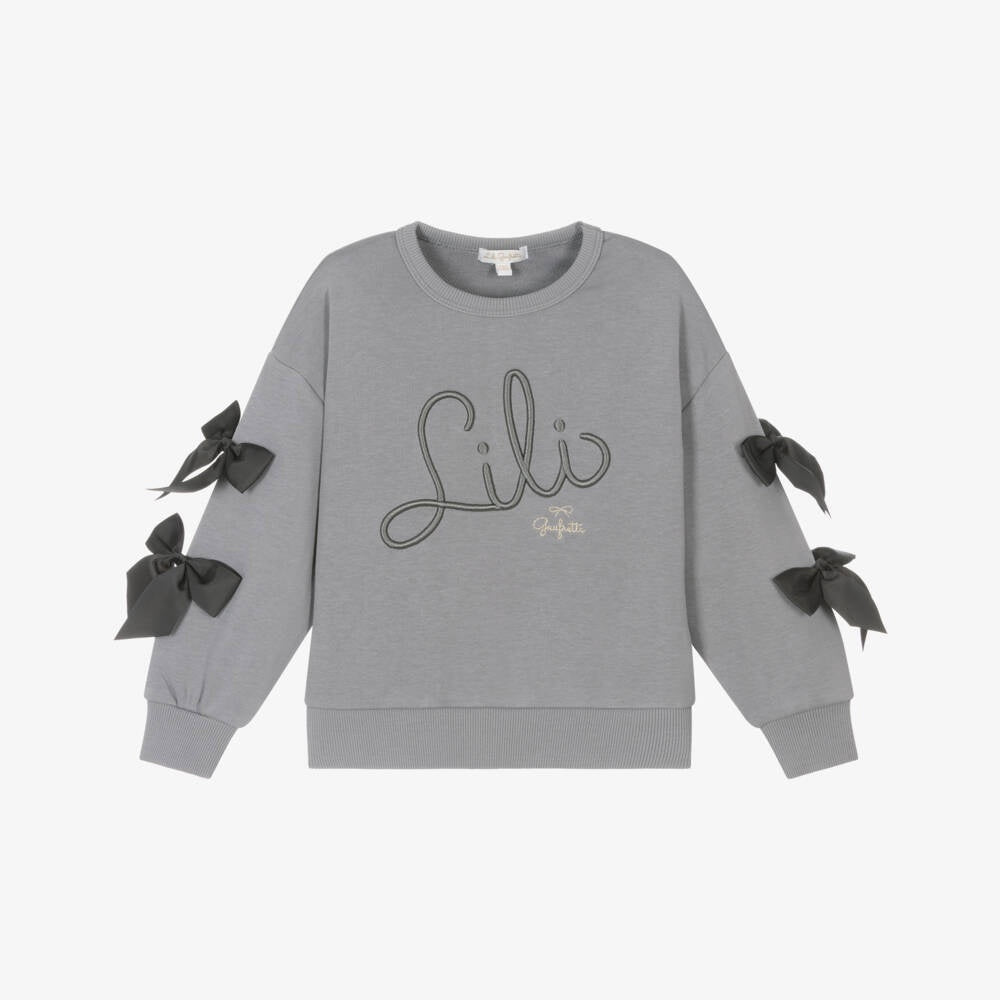 Lili Gaufrette Girls Silver Sconce Sweatshirt W Bows