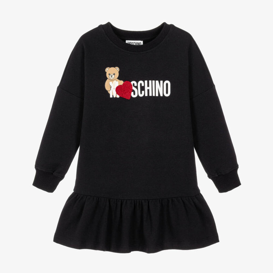 Moschino Girls Black Jersey Dress with Heart & Teddy