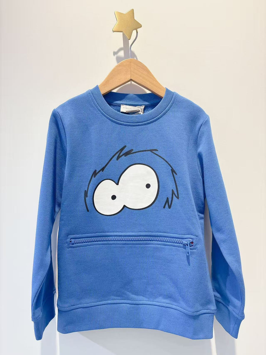 Stella McCartney Kids Boys Blue Yeti Sweatshirt with Zipper-Mouth Pocket
